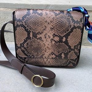 CUYANA LEATHER SNAKE EMBOSSED CROSSBODY BAG